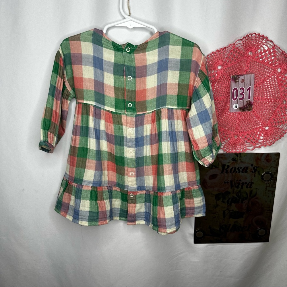 NWT Petit Bateau Babies' Long-Sleeve Cotton Gauze Plaid Dress - Picture 5 of 12